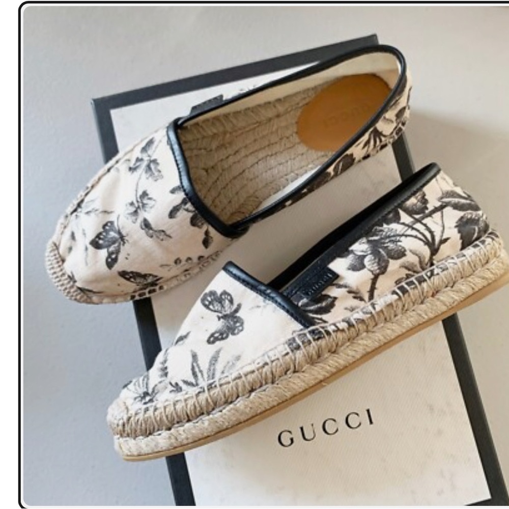 Gucci Women's Cream and Black Espadrilles Size 9